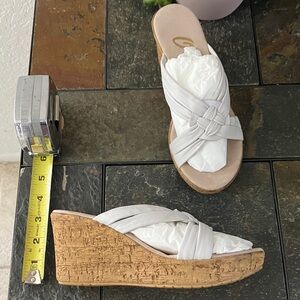 Onex Style Bethany Nude White Wedge Slide Sandals with Knotted Straps size 6